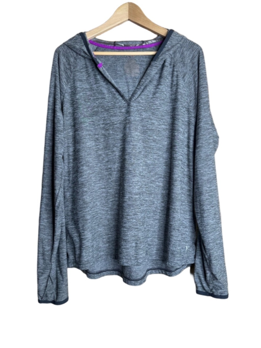 Danskin Now Dri More Heather Gray Lightweight Hooded Pullover size XL